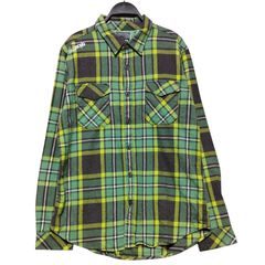 90s カナダ製 チェック ネルシャツ XL 緑 筆記体ロゴ