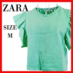 ZARA　ザラ　フリルスリーブ　ニット　セーター　Mサイズ　緑　ミントグリーン　【000014】