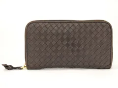 ボッテガ・ヴェネタ BOTTEGA VENETA 長財布 イントレチャート ブラウン ラウンドファスナー レザー 箱付き → 2602LA011