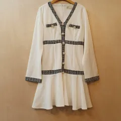 ツイード バイカラー 白 ロング ONE PIECE