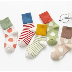 【感謝価格】キッズソックス　可愛いカラフルドット　水玉　5足セット　女の子　男の子　クルー丈　XL（19-23cm）