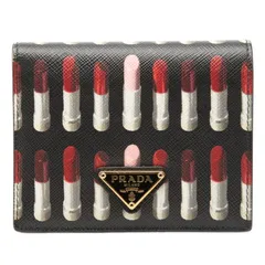 プラダ 三角ロゴプレート リップスティック プリント 二つ折り財布 ブラック サフィアーノレザー レディース PRADA【234-66376】