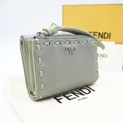 ★3日以内返品可★ 美品 FENDI フェンディ ピーカブー マイクロ 三つ折り財布 8M0499 コインケース グリーン カーフレザー レディース