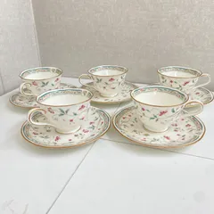 【美品】Noritake ノリタケ 花更紗 ティーカップ＆ソーサー 5客セット ボーンチャイナ