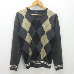 t■美品■フレッドペリー/FREDPERRY アーガイル柄 Vネックセーター■灰【メンズS】MENS/19【中古】