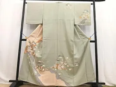 平和屋着物●訪問着　絞り　風景草木文　黒地　正絹　逸品　AABH0448ph 平和屋着物▽訪問着 単衣 紬地 型染め 藤花房 正絹 逸品 AAAW1370fy