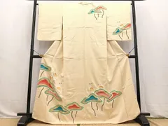 平和屋着物■訪問着　駒刺繍　休み鶴笠松文　金彩　正絹　逸品　BAAW8406yc