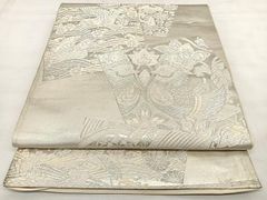 夏の逸品【正絹 夏帯】袋帯 六通柄 絽 紗 銀糸 幾何学文様 434cm グレー 夏の袋帯 六通 紗 流水に扇面花文様 銀糸 正絹 - メルカリ