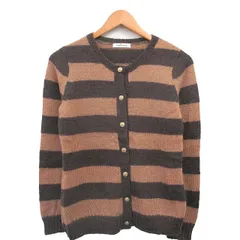 ニューヨーカー NEWYORKER ニット カーディガン 長袖 ボーダー M ブラウン 茶 /KT28