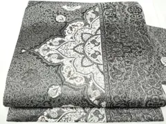 平和屋着物▽九寸名古屋帯　スリーシーズン　春夏秋　櫛織　花唐草文　銀糸　さが美扱い　正絹　逸品　CABE8778hy