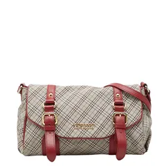 バーバリー ノバチェック ショルダーバッグ ベージュ レッド ナイロン レザー レディース BURBERRY【1-0267257】