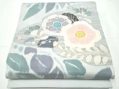 平和屋着物●太鼓柄袋帯　紬地　すくい織　草花文　正絹　逸品　CABF5225hy