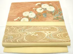 平和屋着物●太鼓柄袋帯　紬地　すくい織　流水菊文　金銀糸　正絹　逸品　CABF5233hy