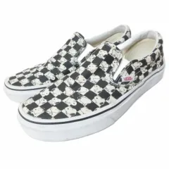 バンズ VANS ヴァンズ × ピーナッツ スヌーピー クラシック スリッポン スニーカー チェック ローカット シューズ 靴 ユニセックス 24.5cm 黒 白 /X