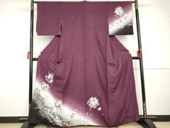 ☆4630☆ 訪問着 袷 辻が花 絞り染め 暗い赤紫色 少し訳あり - メルカリ