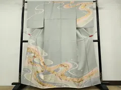 平和屋着物●訪問着　駒刺繍　道長草花文　金銀彩　正絹　逸品　CABF3363ut