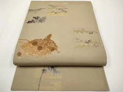 平和屋着物●アンティーク　大正ロマン　丸帯　引き抜き帯　総刺繍　舞蝶花鳥唐草文　金糸　正絹　逸品　CABG3204tx
