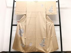 正絹 単衣 小紋 ベージュ 花柄 飛び柄 上品 お茶席 観劇 - メルカリ