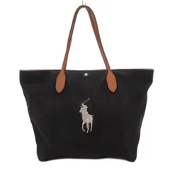 ラルフローレン RALPH LAUREN キャンバス トートバッグ レザー持ち手 ビッグポニー ブラック /UO ■STK