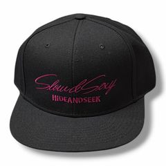 미사용 HideandSeek × ASIAN STAR "SLOW&SEXY Baseball CAP" 6 패널 베이스볼 캡 모자 콜라보 하이드 앤 시크 블랙 × 핑크 F (8958M)
