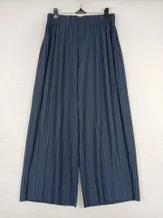 レディース ネイビー プリーツ ワイド パンツ (F)