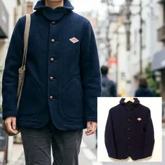 優れた保温性【DANTON】ダントン ウールモッサ ジャケット コート アウター 防寒 ワークウエア ショールカラー 丸襟 くるみボタン 牛革 日本製 ウール 濃紺 ネイビー レディース サイズ34 S相当 /M44781jQ