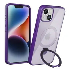 【新品】 iPhone 14 用 ケースMagSafe対応 耐衝撃 滑り止め 指紋防止 米軍MIL規格 半透明 黄変防止 耐久性 マグネット搭載 スタンド機能 縦横両対応 カバー アイフォン14 用 6.1 インチ ケース (パープル) 1