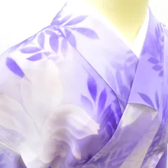小紋 昔 アンティーク 昔着物 単衣 青紫×白 大花 刺繍 バチ衿 正絹 昔きもの レトロ 明治・大正ロマン カジュアル 小さめ 身丈152.8cm