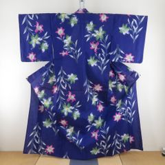 夏着物 正絹 色無地 小豆色 笹地紋柄 紗 広衿 紋入り 一つ紋 下がり藤