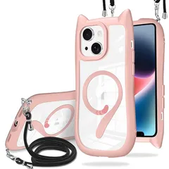 【新品】 iPhone 14/13 用 ケース クリア MagSafe対応 PC背面 + TPUバンパー ワイヤレス充電 ネック ショルダー あいほん14/13 カバー 肩掛け 首掛け 斜めがけ 紐付き 韓国 かわいいファッション 耐衝撃 米軍MIL規格取得 