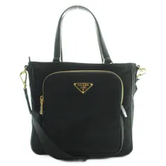 プラダ PRADA 2WAY ハンドバッグ ショルダー ナイロン 三角ロゴ ワンポイント バイカラー 黒 ブラック ゴールドカラー /BB ■OH