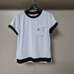 90)Vネック バイカラー レディース 半袖Tシャツ