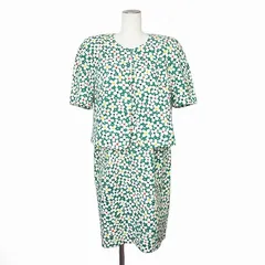 レリアン Leilian スーツ ジャケット ノーカラー 半袖 ワンピース ロング ノースリーブ 花柄 レトロ 13 緑 グリーン