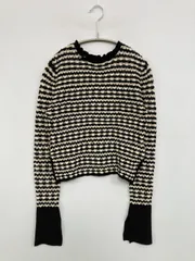 ADAM ET ROPE' アダムエロペ ニット/セーター F ブラック ウール・ニット フリル その他総柄 ミドル丈 長袖 クルーネック(丸首)