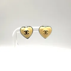 CHANEL ハート ココマーク GP×フェイクパール×レジン ブラック×ベージュ×ホワイト ピアス ゴールド 06Ｐ
