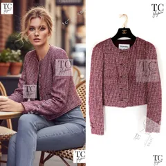 シャネル ジャケット CHANEL レッド マルチカラー グリポア 宝石 ボタン ツイード ランウェイ登場 レア 貴重  超美品  36 38