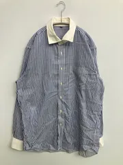 UNIQLO ユニクロ シャツ/ブラウス XL ブルー コットン ストライプ柄 長袖 レギュラーカラー ミドル丈