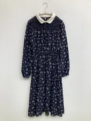 COLZA コルザ ワンピース S ネイビー ナイロン 花柄・ボタニカル柄 レース 長袖 ひざ丈 フレア