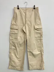 UNIQLO ユニクロ カーゴパンツ M ベージュ クロップド・半端丈 コットン 無地 ワイド・ルーズ ストレート レギュラー ウエストゴム・紐
