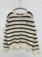 U.S. POLO ASSN. ユーエスポロアッスン ニット/セーター M アイボリー ボーダー柄 ワンポイント ブランドロゴ ミドル丈 長袖 クルーネック(丸首)
