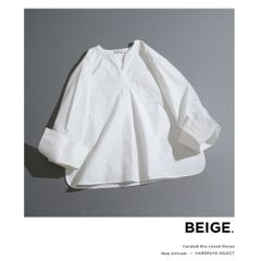 293t*美品 BEIGE ベイジ コットン キーネック カフスデザイン ブラウス 