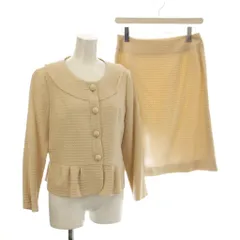 コージワタナベ スティル KOJI WATANABE STYLE セレモニースーツ セットアップ 上下 ジャケット スカート ひざ丈 ウール L ベージュ 織り柄 ラウンドネック 長袖 /LP ■GY58