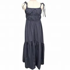【新品】グレイル GRL 肩ひもロングワンピース ノースリーブ 無地 裏地付き 切り返し生地 フレア ポリ×綿 F ネイビー 紺 レディース