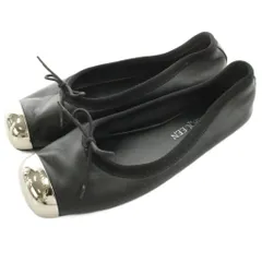 アレキサンダーマックイーン ALEXANDER MCQUEEN バレエシューズ パンプス レザー メタリック 切替 リボン 38 黒 ブラック /KU ■GY62のサムネイル