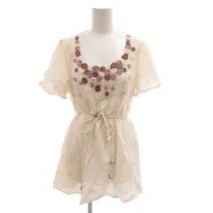 ピンクハウス PINK HOUSE カットソー ブラウス 半袖 リボン 花モチーフ ピンクベージュ /FF ■GY61