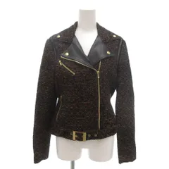 ミッシェルクラン MICHEL KLEIN ツイード ライダースジャケット 襟牛革 ダブル 40 マルチカラー ワインレッド 長袖 アシンメトリージッパー /KR ■GY61