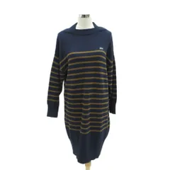 ラコステ LACOSTE ニットワンピース 34 紺 ネイビー ボーダー柄 長袖 ひざ丈 /YS5 ■ECE003