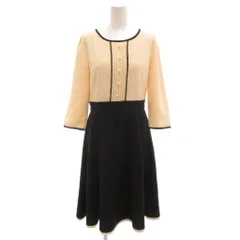 トッコ TOCCO ロングワンピース 七分袖 切替 胸元プリーツ M ベージュ 黒 ブラック /YJ ■ECF001