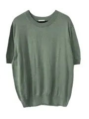 XL GU ジーユー ウール混 ブレンド ラウンドネック 半袖ニット