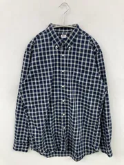 UNIQLO ユニクロ シャツ/ブラウス M ネイビー コットン チェック柄 ミドル丈 長袖 ボタンダウン
